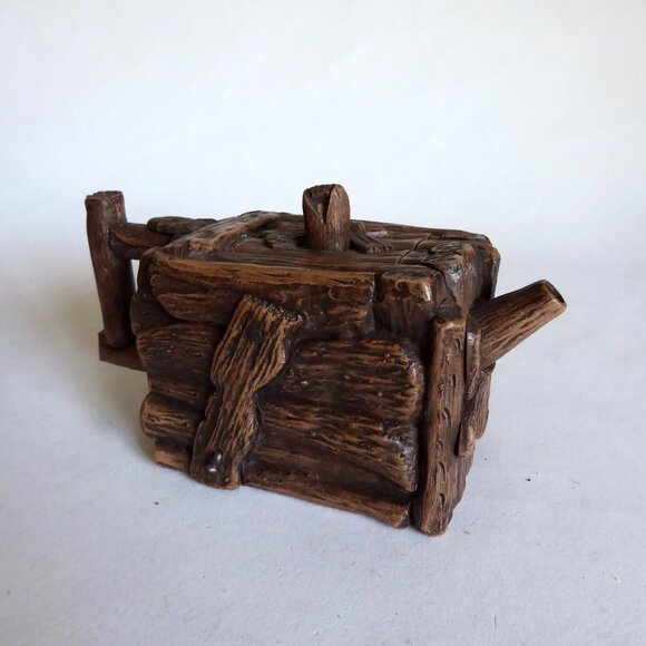 VINTAGE TRADITIONAL CHINESE WOOD TREE BRANCH BOX HANDMADE CLAY LIDDED TEAPOT NEW - Picture 4 of 13